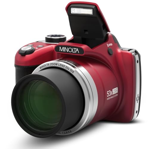 Minolta Pro Shot 16MP HD Digital Camera – 53x Optical Zoom, 1080p Full HD Video, Optical Stabilization, 3-inch LCD, Panorama, HDR, Face Detection, Smart Modes, 16GB Card (Red) - Image 1