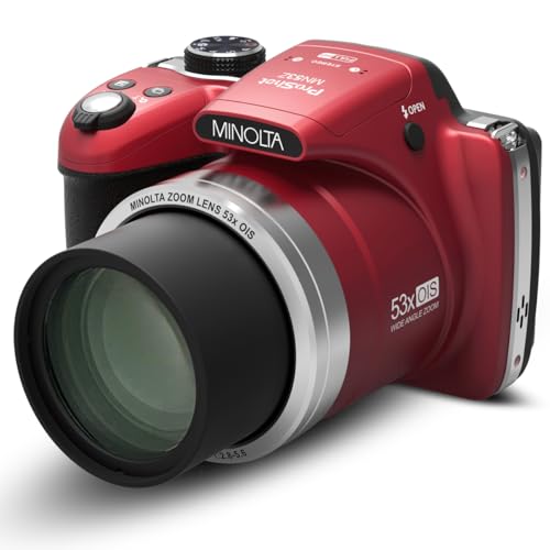 Minolta Pro Shot 16MP HD Digital Camera – 53x Optical Zoom, 1080p Full HD Video, Optical Stabilization, 3-inch LCD, Panorama, HDR, Face Detection, Smart Modes, 16GB Card (Red) - Image 3