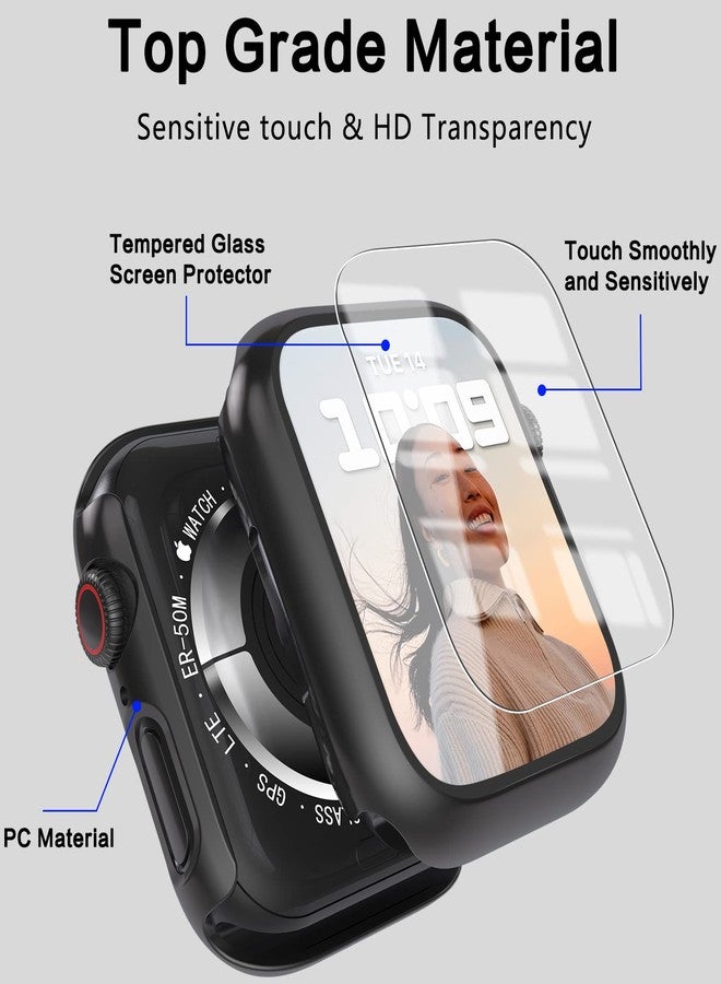 YMHML [ 2 Pack ] YMHML Case Compatible for Apple Watch Series 8 Series 7 45mm with Screen Protector, Hard PC Full Cover Tempered Glass Protector for Apple Watch Series 8 Series 7 Accessories, Black - Image 2