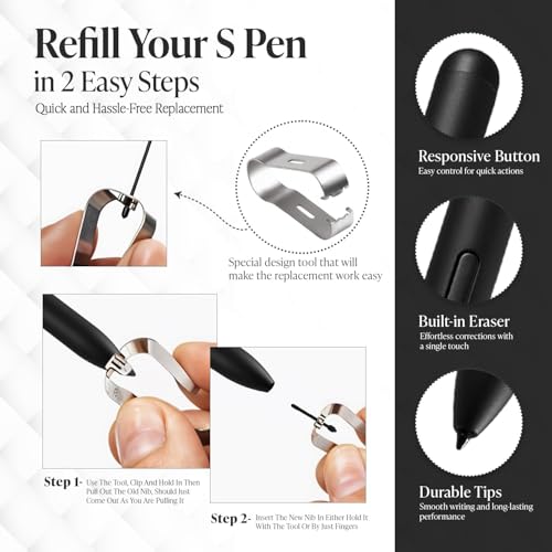 The AutoStory Stylus Pen for Samsung Galaxy Tab S6 Lite | Compatible S Pen with 4096 Pressure Levels, 5 Extra Nibs and tweezer | Works with SM-P610, SM-P615, SM-P610N (Oxford Gray) (Without Bluetooth) - Image 5