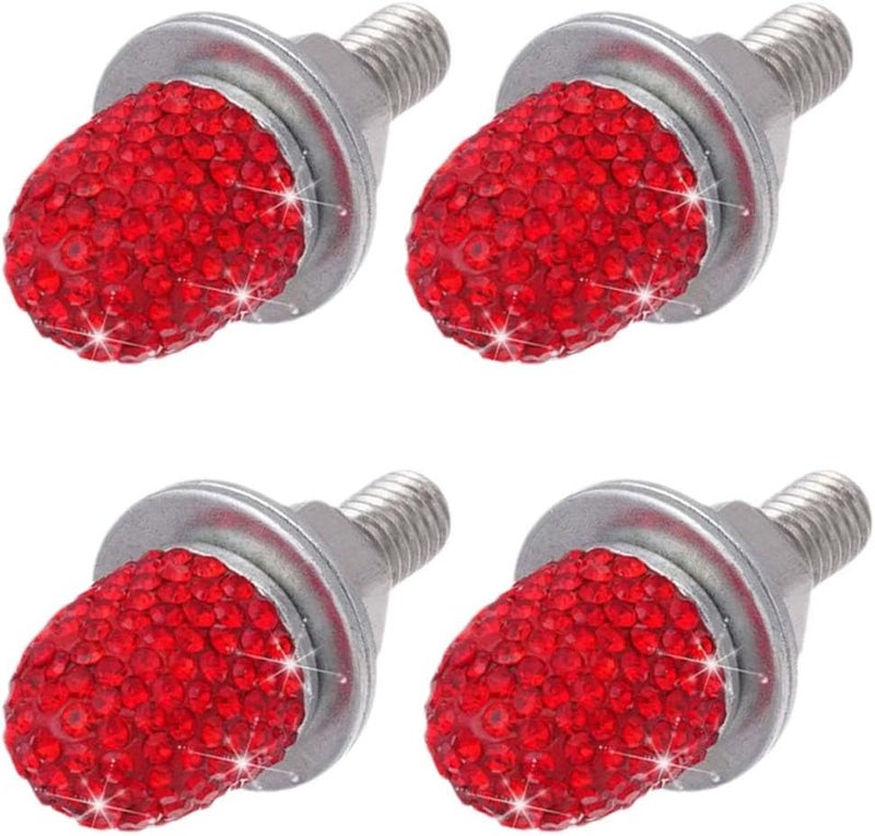 LHDOS Bling Car Licence Plate Screws Kit, Rhinestone Licence Plates Frame Fasteners, Aluminum Alloy Car Tag License Plate Bolt Cap Washer, Auto Decorative Accessories for Vehicle Truck Motorcycle (Red) Moisture wear upgraded quality - Image 1