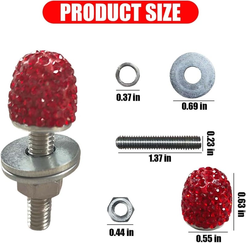LHDOS Bling Car Licence Plate Screws Kit, Rhinestone Licence Plates Frame Fasteners, Aluminum Alloy Car Tag License Plate Bolt Cap Washer, Auto Decorative Accessories for Vehicle Truck Motorcycle (Red) Moisture wear upgraded quality - Image 2