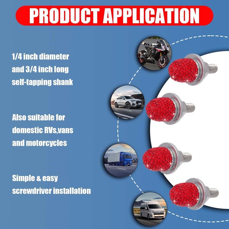 LHDOS Bling Car Licence Plate Screws Kit, Rhinestone Licence Plates Frame Fasteners, Aluminum Alloy Car Tag License Plate Bolt Cap Washer, Auto Decorative Accessories for Vehicle Truck Motorcycle (Red) Moisture wear upgraded quality - Image 5