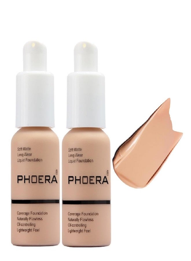 Meifen 2 Pack PHOERA Foundation,Full Coverage Flawless Soft Matte 24HR Oil Control Liquid Foundation.104 Buff Beige - Image 1