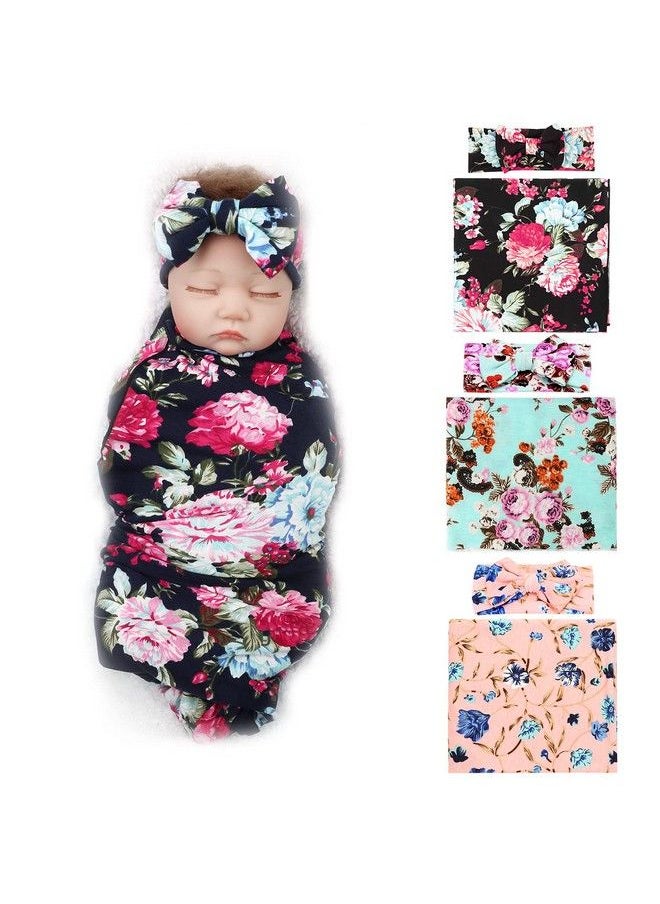 DRESHOW Bqubo Newborn Floral Receiving Blankets 3 Sets Newborn Baby Swaddling With Bow Headbands Sleepsack Toddler Warm  - Image 2