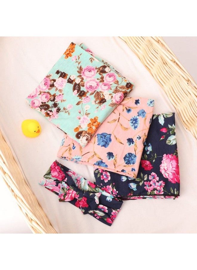 DRESHOW Bqubo Newborn Floral Receiving Blankets 3 Sets Newborn Baby Swaddling With Bow Headbands Sleepsack Toddler Warm  - Image 3