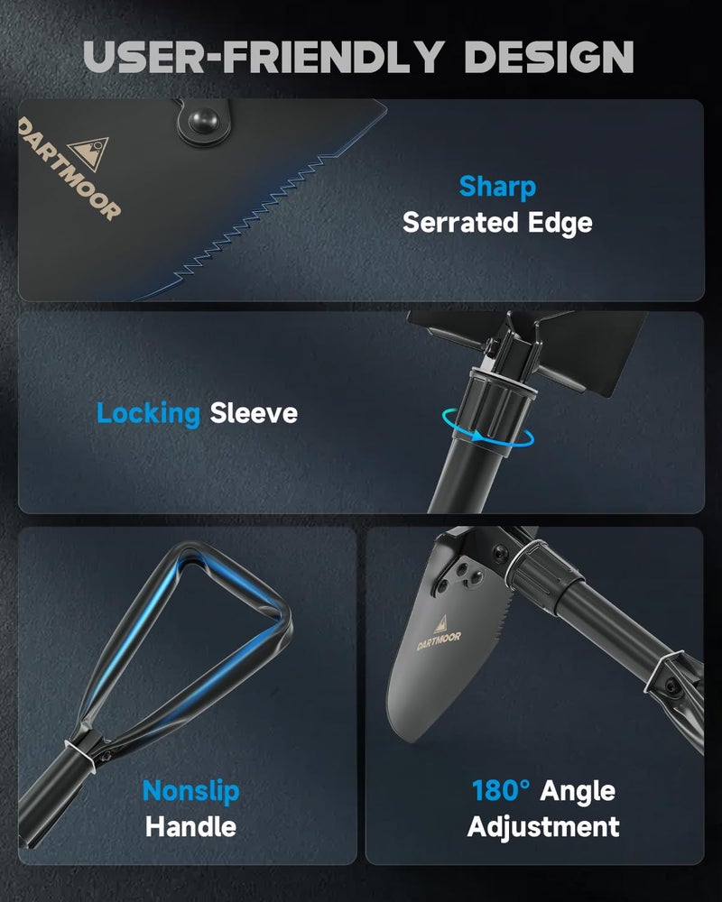 DARTMOOR Mini Folding Shovel High Carbon Steel, Portable Lightweight Outdoor Tactical Survival Foldable Mini Shovel, Entrenching Tool, Camping, Hiking, Digging, Backpacking, Car Emergency - Image 5