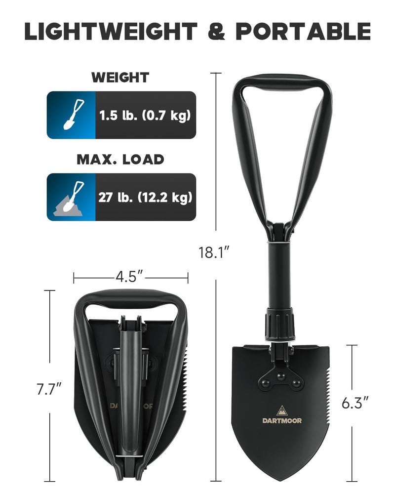 DARTMOOR Mini Folding Shovel High Carbon Steel, Portable Lightweight Outdoor Tactical Survival Foldable Mini Shovel, Entrenching Tool, Camping, Hiking, Digging, Backpacking, Car Emergency - Image 2
