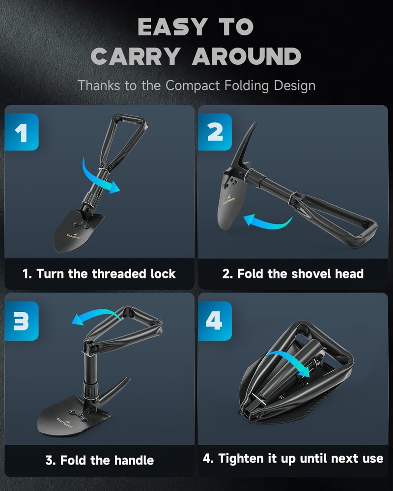 DARTMOOR Mini Folding Shovel High Carbon Steel, Portable Lightweight Outdoor Tactical Survival Foldable Mini Shovel, Entrenching Tool, Camping, Hiking, Digging, Backpacking, Car Emergency - Image 4