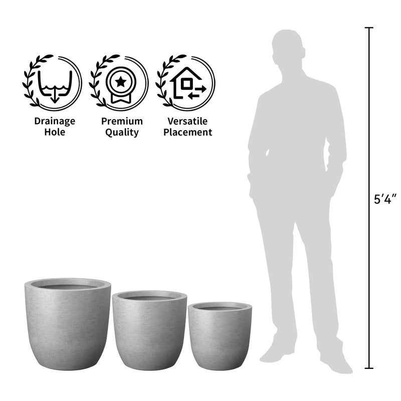 Kante Large Round Concrete Planter, 16.5" Dia Classic-Style Plant Pot with Drainage Hole, Ideal for Home, Patio, Garden, Flowers, Trees, Concrete Gray - Image 4