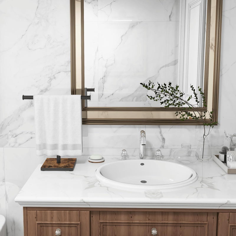 BCOZLUX Hand Towel Holder Stand, Bathroom Hand Towel Rack with Weighted Base, T-Shape Standing Towel Racks, Farmhouse Countertop Towel Stand for Kitchen Counter, Rustic Black Brown - Image 5