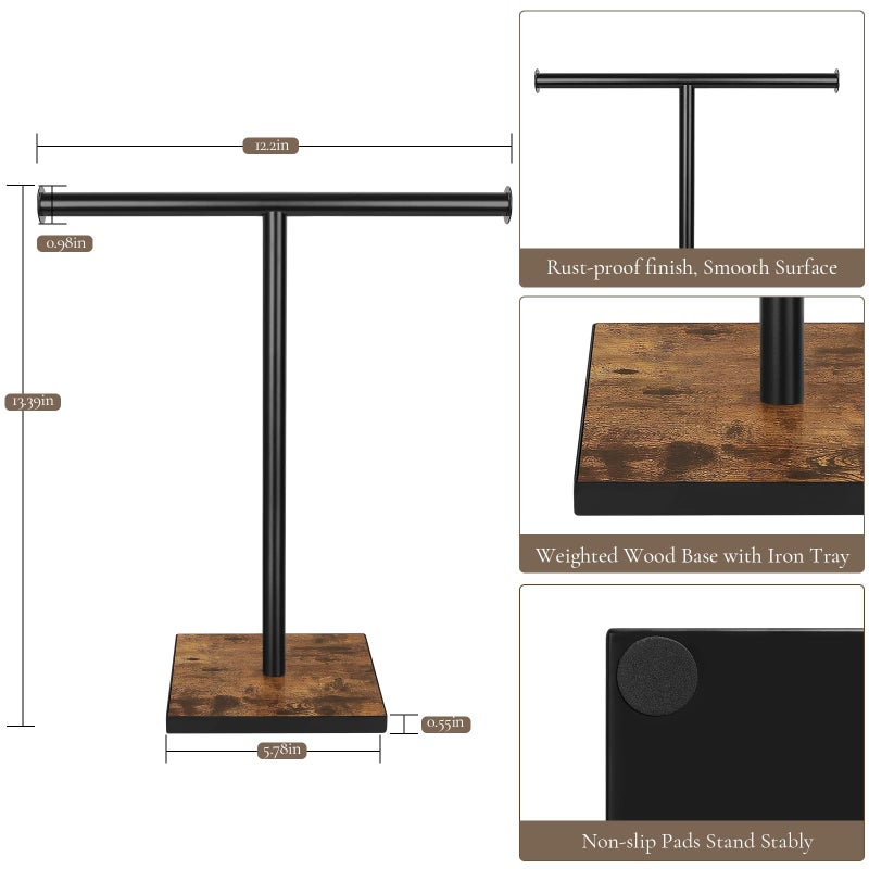 BCOZLUX Hand Towel Holder Stand, Bathroom Hand Towel Rack with Weighted Base, T-Shape Standing Towel Racks, Farmhouse Countertop Towel Stand for Kitchen Counter, Rustic Black Brown - Image 3