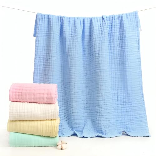 JUST GOODS Organic 100% Cotton Muslin Baby Bath Towel - Super Absorbent, Extra Soft, Eco-Friendly, Multi-Use for Newborns, Infants, Kids Boys & Girls - 105x105 CM 【Multicolour】 - Image 1