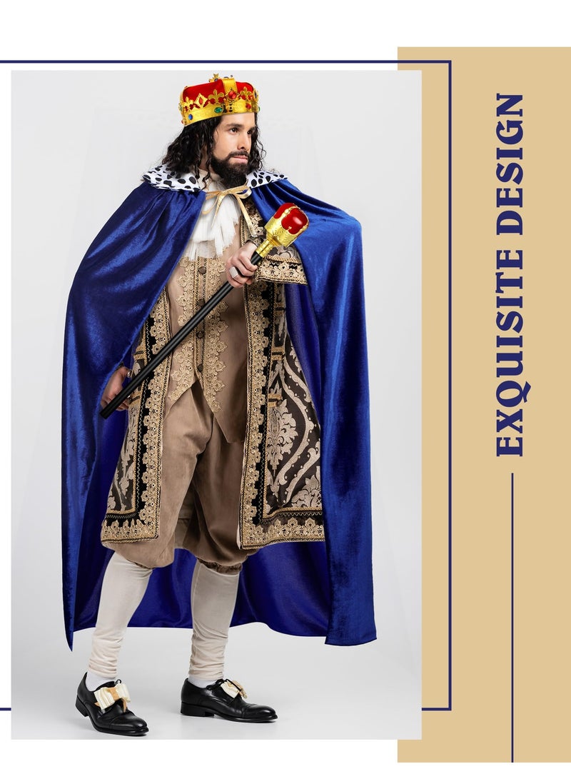KASTWAVE 3 Pcs Kid Adult King Cape Costume Set Men Medieval King Robe Cape Regal Crown Scepter for Carnival Mardi Gras Cosplay - Image 5