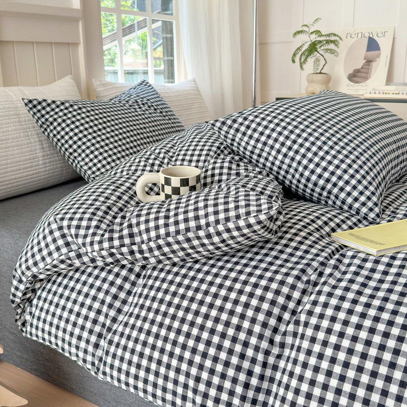 LifeTB Black Gingham Comforter Full Size Boho Plaid Checkered Pattern Comforter Geometric Grid Plaid Printed Bedding Comforter Set With 2 Pillowcases Fluffy Bed Luxury Soft Gingham Bedding Set Full - Image 5