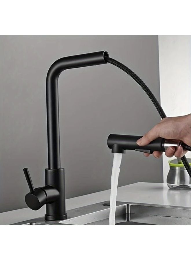 Brushed Silvery Stainless Steel Pull Out Kitchen Faucet With Rain Head Single Hole - Image 2