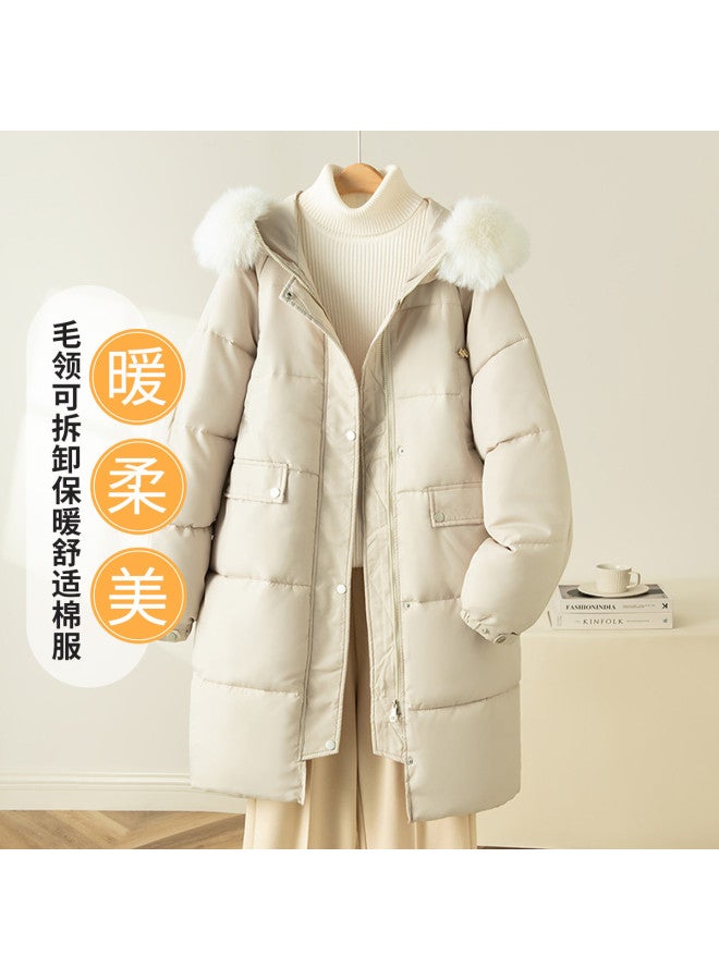 Fapai Women's Cotton Jacket Autumn Winter Warm Comfortable Women's Cotton Coat Outerwear Simple Mid-length - Image 2
