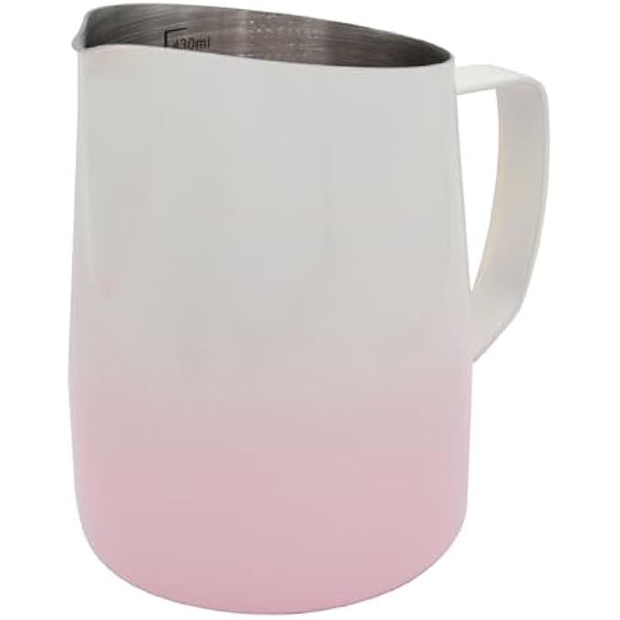 SIPLIV 14 Oz450 Ml Stainless Steel Espresso Steaming Pitchers Milk Frothing Pitcher With Latte Art Pen Cocoa Powder Shaker Coffee Stencils Coffee Art Tool Kit Gradient Pink - Image 3