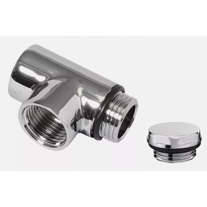 DUAL FUEL HEATED TOWEL RAIL ELEMENT CONNECTOR FOR RADIATOR VALVES CHROME T - PIECE 1/2" TEE, C/W BLANK PLUG