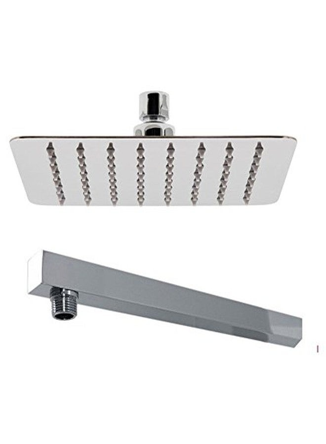 SBD Ultra Thin Square Overhead Rain Shower 8 x 8 Inch with Long Square Arm 18" Inch Combo, Steel Grade 304