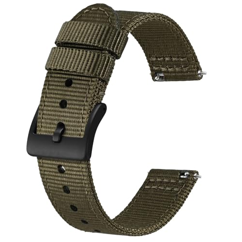 BISONSTRAP Men’s Nylon Watch Bands, Two-Piece Military Watch Straps, Quick Release, Brushed Buckle, 18mm, Army Green (Black Buckle) - Image 1