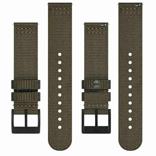 BISONSTRAP Men’s Nylon Watch Bands, Two-Piece Military Watch Straps, Quick Release, Brushed Buckle, 18mm, Army Green (Black Buckle) - Image 3