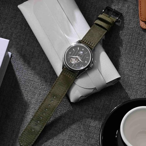 BISONSTRAP Men’s Nylon Watch Bands, Two-Piece Military Watch Straps, Quick Release, Brushed Buckle, 18mm, Army Green (Black Buckle) - Image 2
