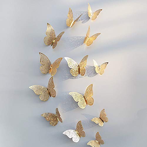 PINDIA 3D Polyvinyl Chloride Metal Butterfly Wall Stickers (Gold) - 12 Pieces, Self-Adhesive, 7 cms - Image 2