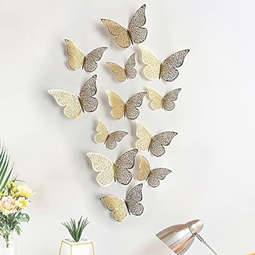 PINDIA 3D Polyvinyl Chloride Metal Butterfly Wall Stickers (Gold) - 12 Pieces, Self-Adhesive, 7 cms - Image 1