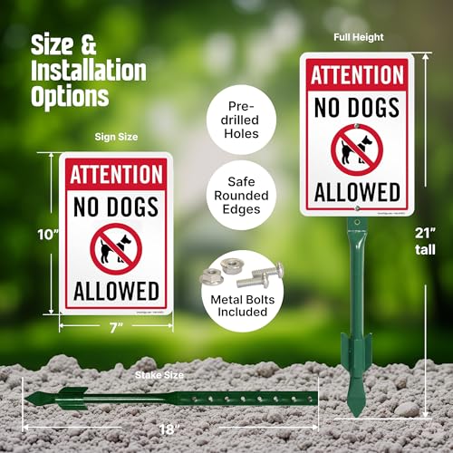 SmartSign 10 x 7 inch “Attention - No Dogs Allowed” LawnPuppy Yard Sign and 18 inch Stake Kit, 40 mil Laminated Rustproof Aluminum, Red, Blue and White, Set of 1, Made in USA - Image 3