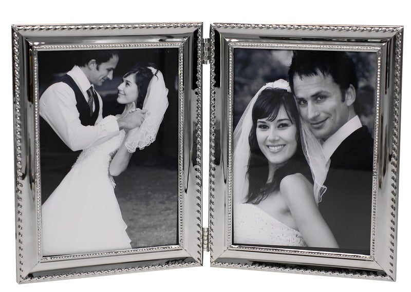 LEADEX Refined Double Sided Photo Frame,Folding Photo Frame,Home Office Décor Or Birthday Gift (Classic Silver, 5 by 7 inch) - Image 1