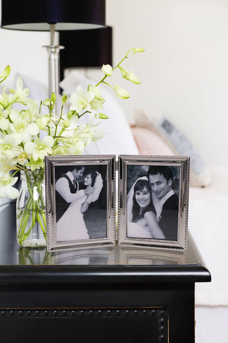 LEADEX Refined Double Sided Photo Frame,Folding Photo Frame,Home Office Décor Or Birthday Gift (Classic Silver, 5 by 7 inch) - Image 2