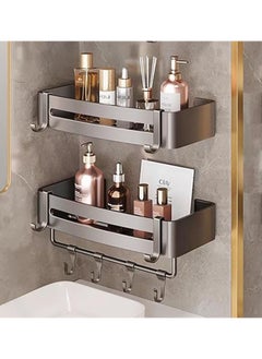 Arabest 2 Pack Bathroom Shower Shelves with 8 Hooks &Towel Bar, Shower Caddy Shelf Organizer Rack, Rustproof Bathroom Shower Storage Baskets, Wall Organization Storage Shelves Basket for Bathroom Kitchen Dorm  - Image 1