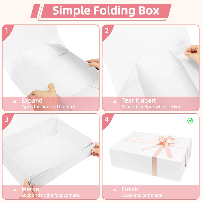 batifine Gift Box, 13x9x3.7 Inch Gift Boxes with Lids for Presents, Magnetic Large Gift Box Bridesmaid Proposal Graduation Birthday Wedding Storage White Boxes (1 Pack) - Image 3