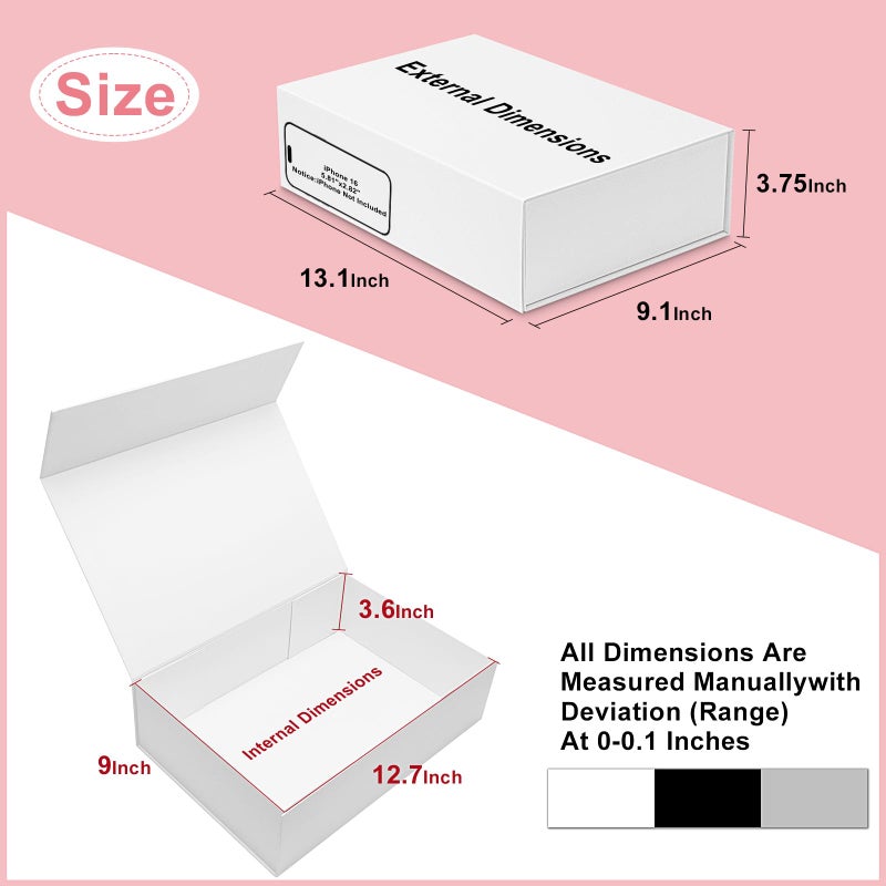 batifine Gift Box, 13x9x3.7 Inch Gift Boxes with Lids for Presents, Magnetic Large Gift Box Bridesmaid Proposal Graduation Birthday Wedding Storage White Boxes (1 Pack) - Image 2