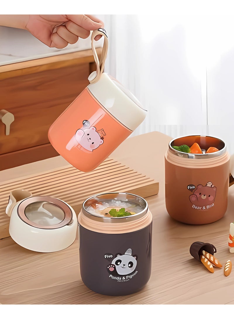 Twisoo Panda & Pigeon Vacuum Insulated Food Jar- Leak-Proof Portable Food Bowl, Stainless Steel with Foldable Spoon, Kids Food Jar for School Office Picnic Travel (450ml) (Gray) - Image 5