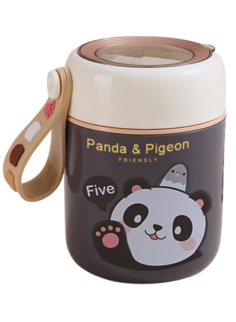 Twisoo Panda & Pigeon Vacuum Insulated Food Jar- Leak-Proof Portable Food Bowl, Stainless Steel with Foldable Spoon, Kids Food Jar for School Office Picnic Travel (450ml) (Gray) - Image 1