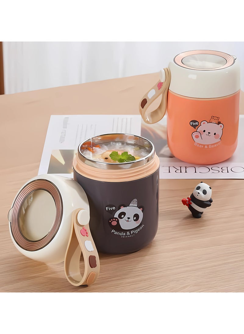 Twisoo Panda & Pigeon Vacuum Insulated Food Jar- Leak-Proof Portable Food Bowl, Stainless Steel with Foldable Spoon, Kids Food Jar for School Office Picnic Travel (450ml) (Gray) - Image 4