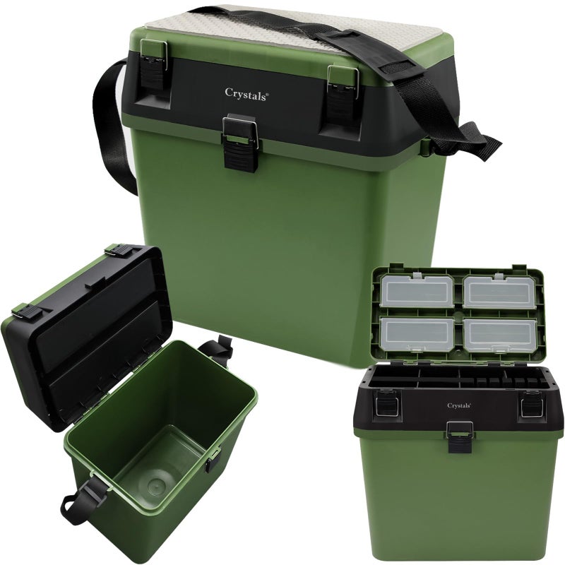 Crystals Crystals Fishing Tacke Box Seat - Sea Fishing Padded Seat with Bait Lure Box Set - Carp Fishing Kit Accessories Box - Fishing Gear Storage Organiser, Green/Black  - Image 2