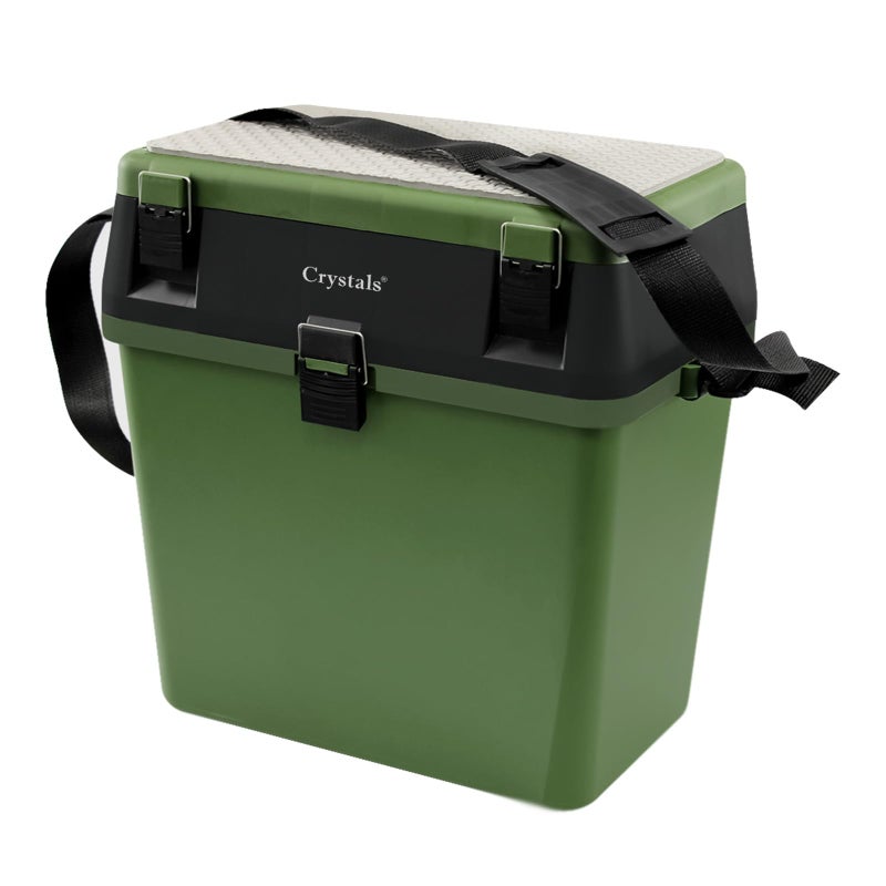 Crystals Crystals Fishing Tacke Box Seat - Sea Fishing Padded Seat with Bait Lure Box Set - Carp Fishing Kit Accessories Box - Fishing Gear Storage Organiser, Green/Black  - Image 1