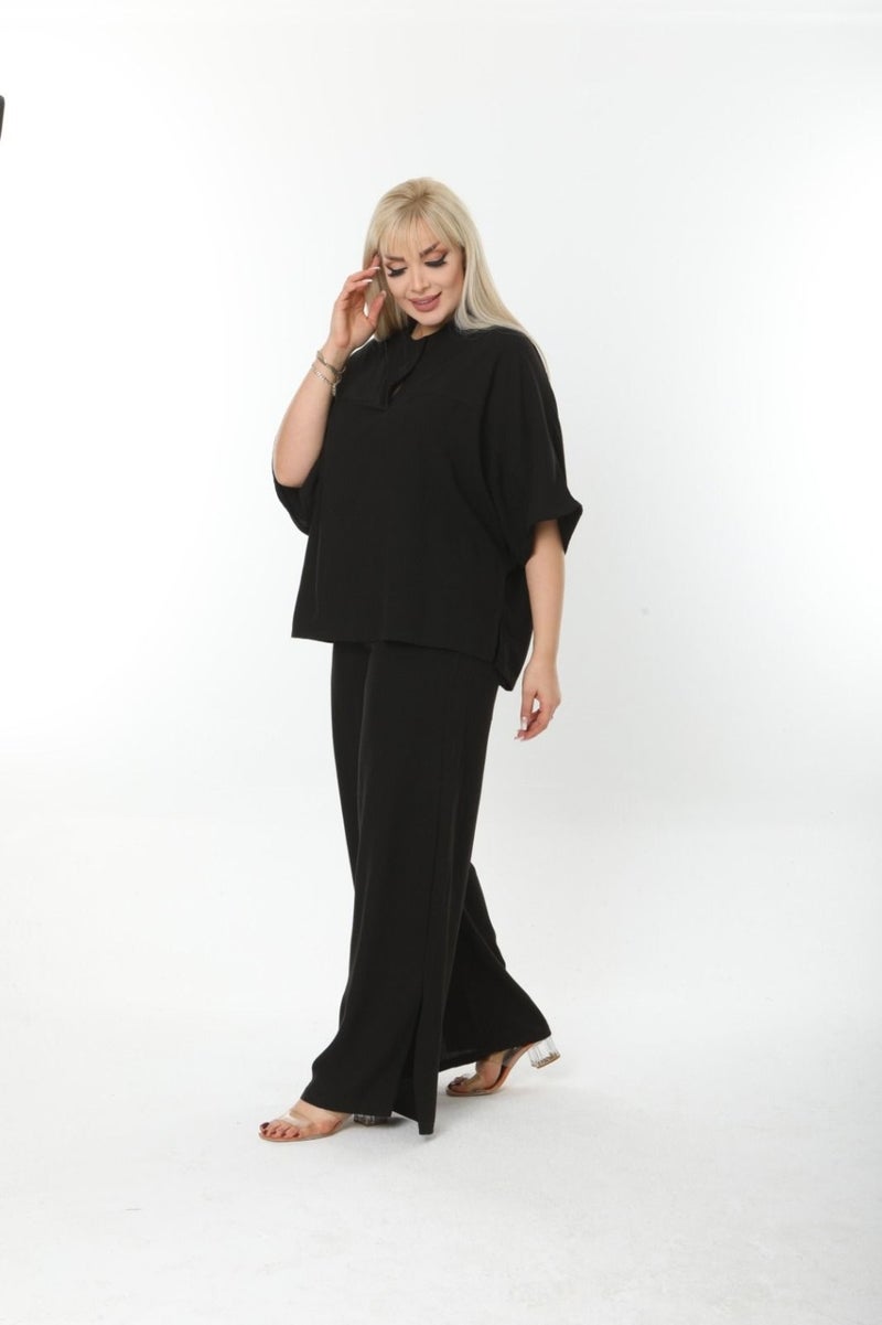 Escbutik Large Size Side Slit Comfortable Two-piece Suit with Trousers Stylish Bottom-Top Suit  - Image 1