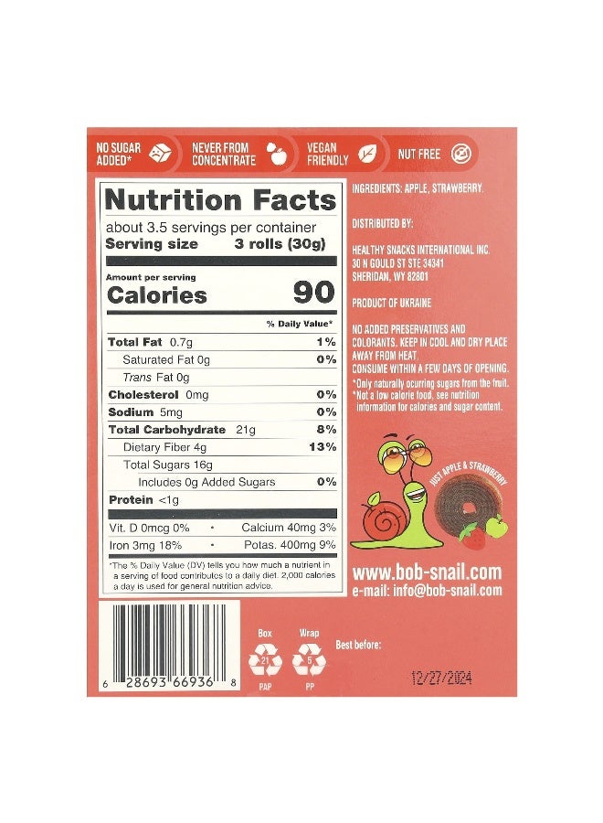 Bob Snail, Fruit Rolls, Apple-Strawberry, 10 Pouches, 0.35 oz (10 g) Each - Image 2