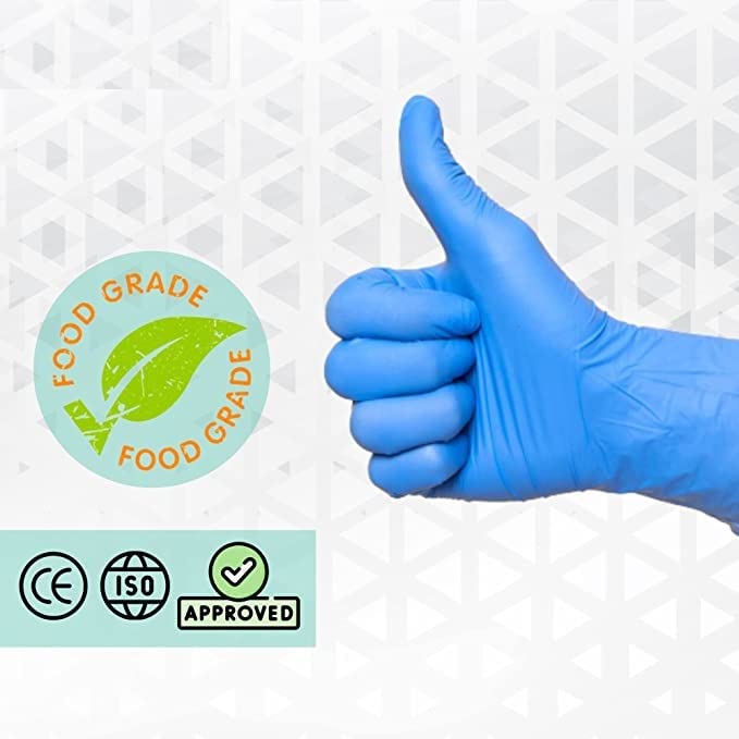 ETS Handpro ETSHandPro Nitrile Powder free multi purpose disposable food grade gloves Color Blue Pack of 100 Pcs Medium - Image 4
