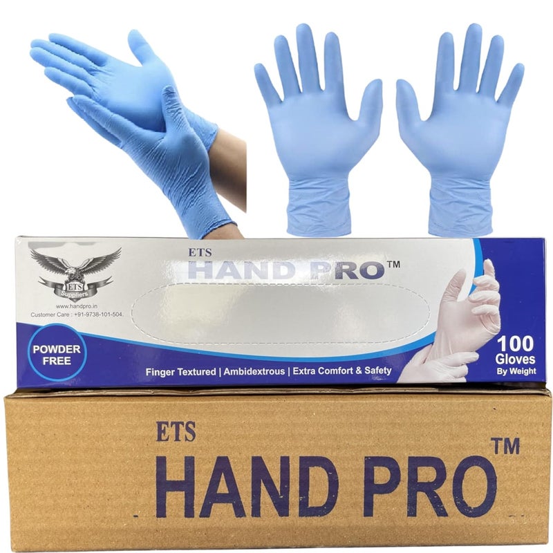 ETS Handpro ETSHandPro Nitrile Powder free multi purpose disposable food grade gloves Color Blue Pack of 100 Pcs Medium - Image 1