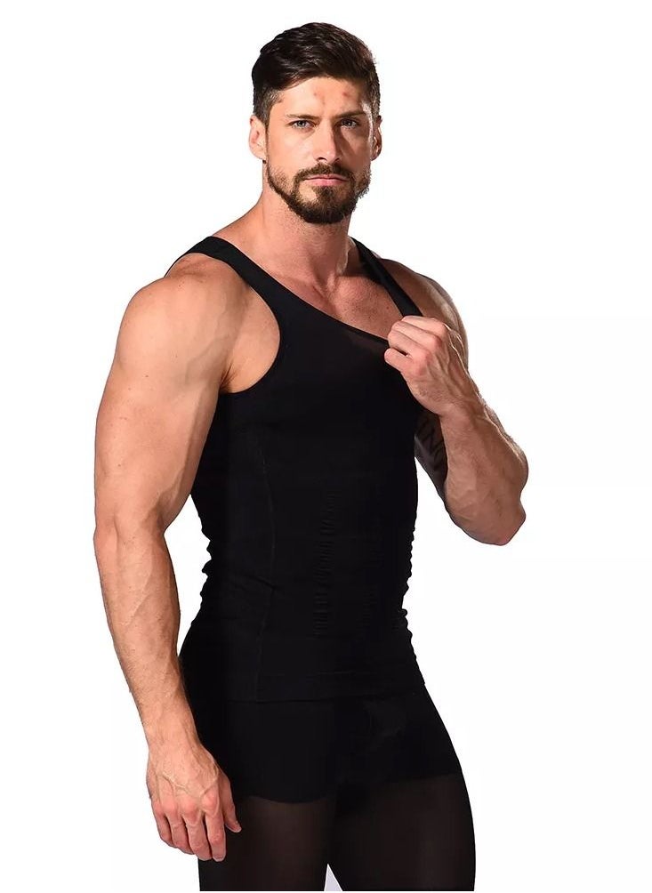 SLIM'N LIFT - Slimming Body Shaper Vest Men Plus Size Slimming Corset Black T Shirt Muscle Corset Waist Tank Top Fat Burner Black - Image 1