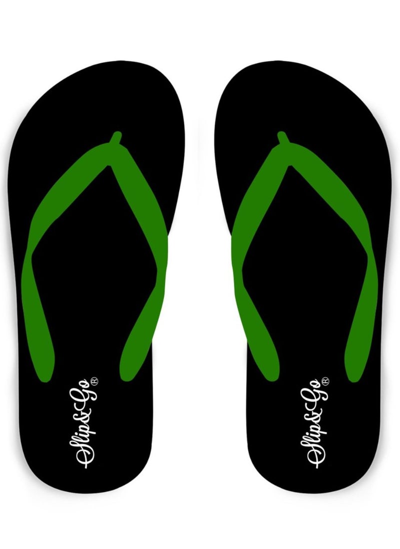 Slip&Go - black basic slipper with green strap - Image 1