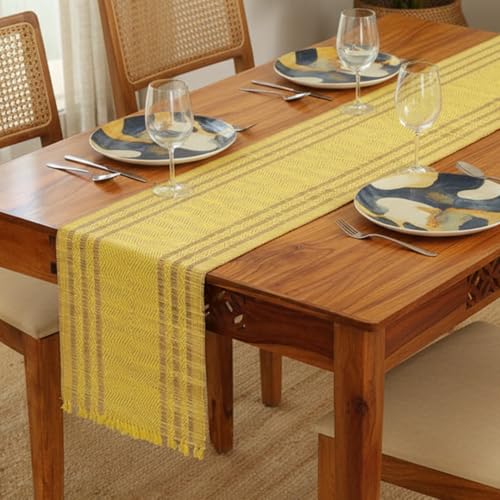 Peepul Tree Handmade Table Runner for 6 Seater| Multipurpose Natural Grass Table Runner for Dining Table, Coffee & Centre Table | Non-Slippery | Heat-Resistant |12" x 72"Inch | Lemon Yellow & Purple - Image 1