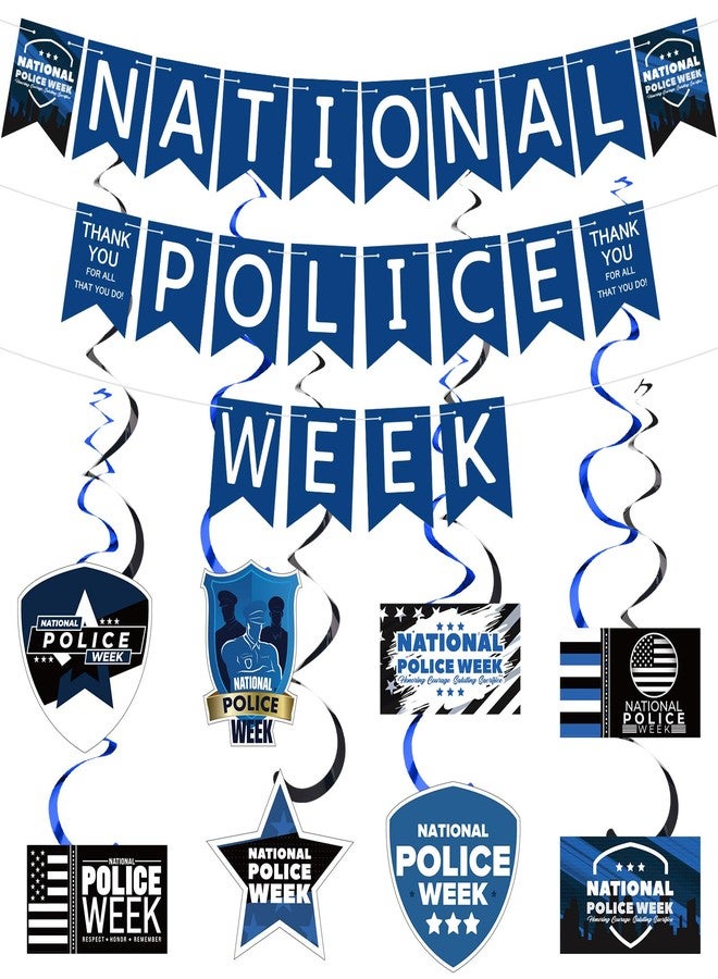 Supervitae 54 Pcs National Police Week Decoration Police Week Banner Law Enforcement Party Supply Policeman Retirement Birthday Photo Backdrop Hanging Swirls for Celebrations Memorial Event - Image 1
