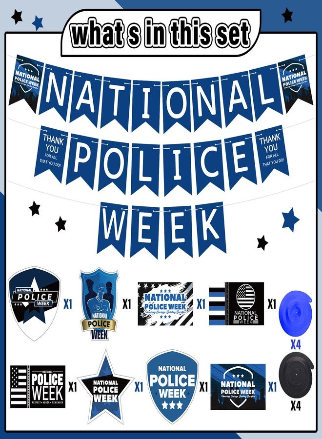 Supervitae 54 Pcs National Police Week Decoration Police Week Banner Law Enforcement Party Supply Policeman Retirement Birthday Photo Backdrop Hanging Swirls for Celebrations Memorial Event - Image 2