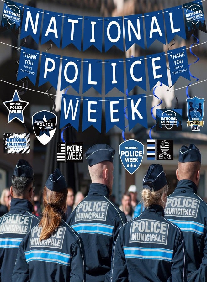 Supervitae 54 Pcs National Police Week Decoration Police Week Banner Law Enforcement Party Supply Policeman Retirement Birthday Photo Backdrop Hanging Swirls for Celebrations Memorial Event - Image 4